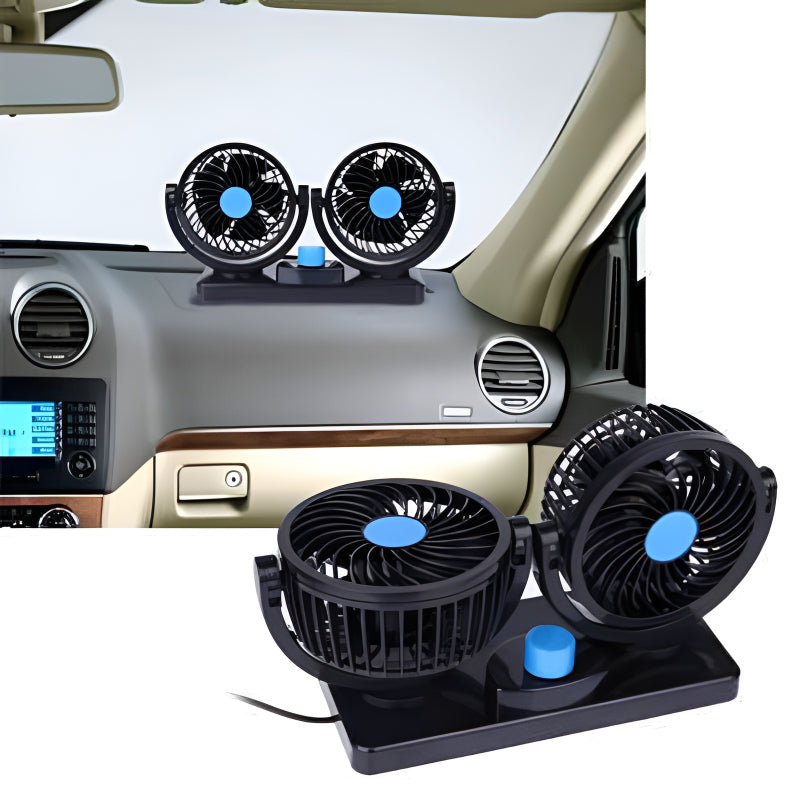 F30 Dual-Headed 360° Rotating Car Fan with Low Noise & Adjustable Airflow