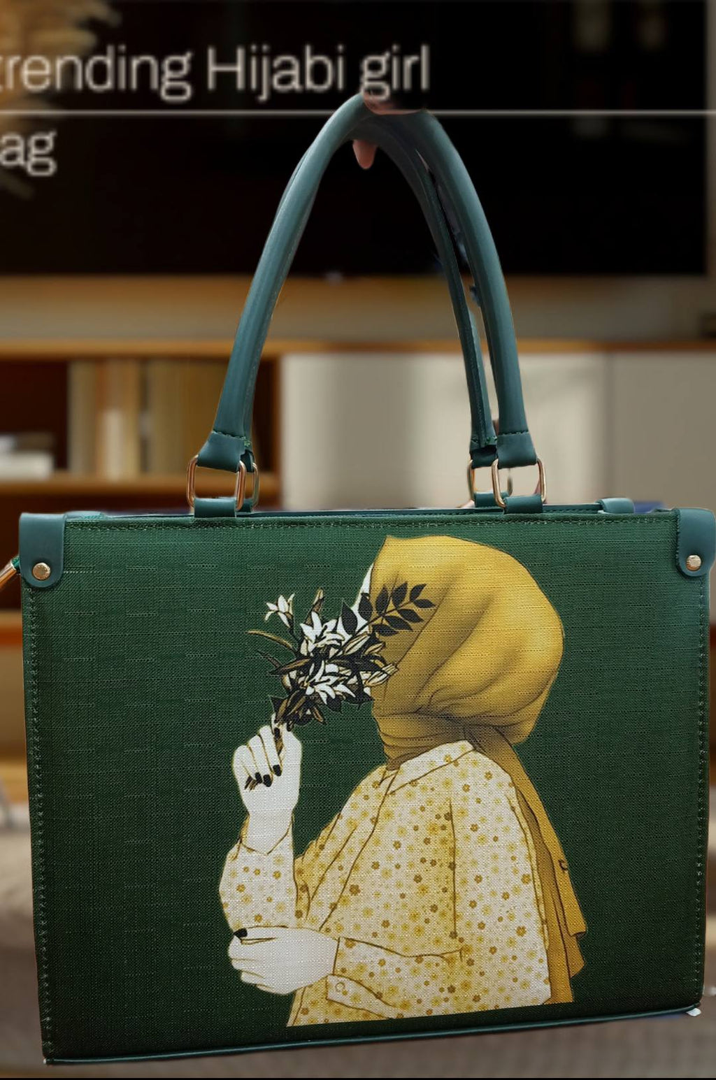 Elegant Red Handbag with Artistic Girl Print – Modern Minimalist Tote