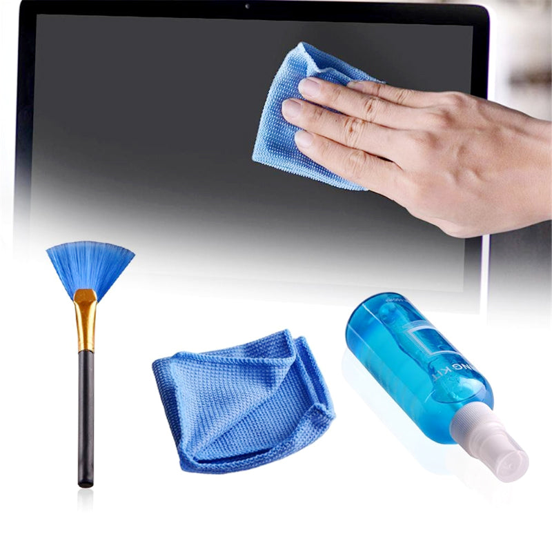 3-in-1 LCD/LED Screen Cleaning Kit – Safe, Non-Alcohol Solution with Microfiber Cloth & Brush for Laptop, Mobile, TV, Camera, and Electronics