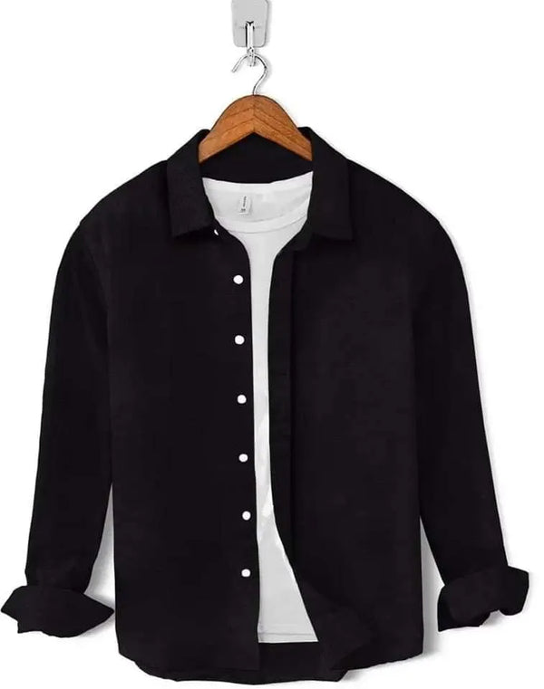 Men;s long sleeves navy blue shirt with under white T Shirt