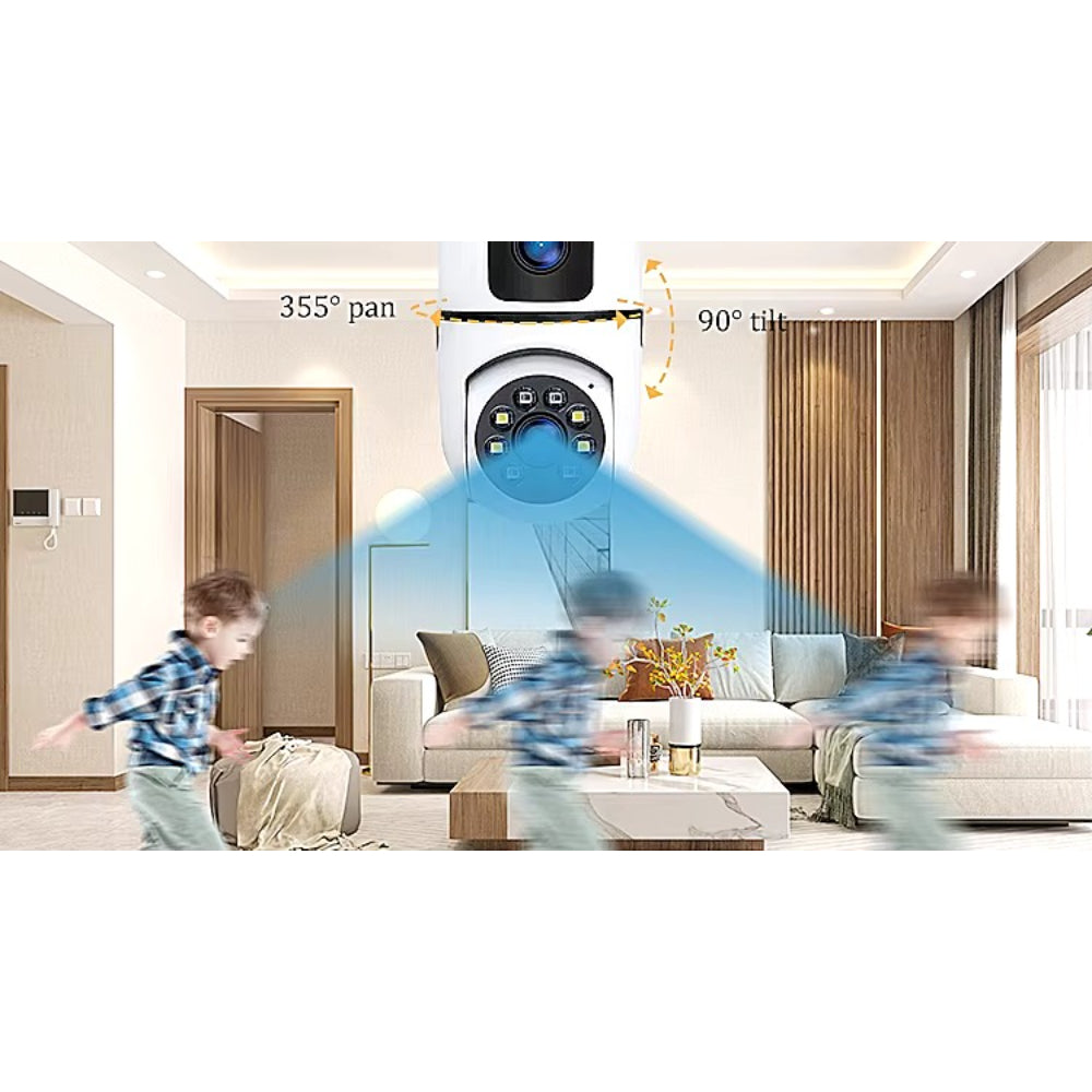 Wireless 360-Degree Pan-Tilt-Zoom Smart Camera with Dual Lenses and IP Connectivity