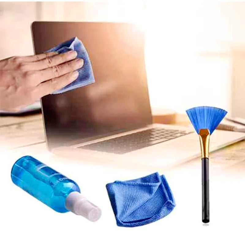 3-in-1 LCD/LED Screen Cleaning Kit – Safe, Non-Alcohol Solution with Microfiber Cloth & Brush for Laptop, Mobile, TV, Camera, and Electronics