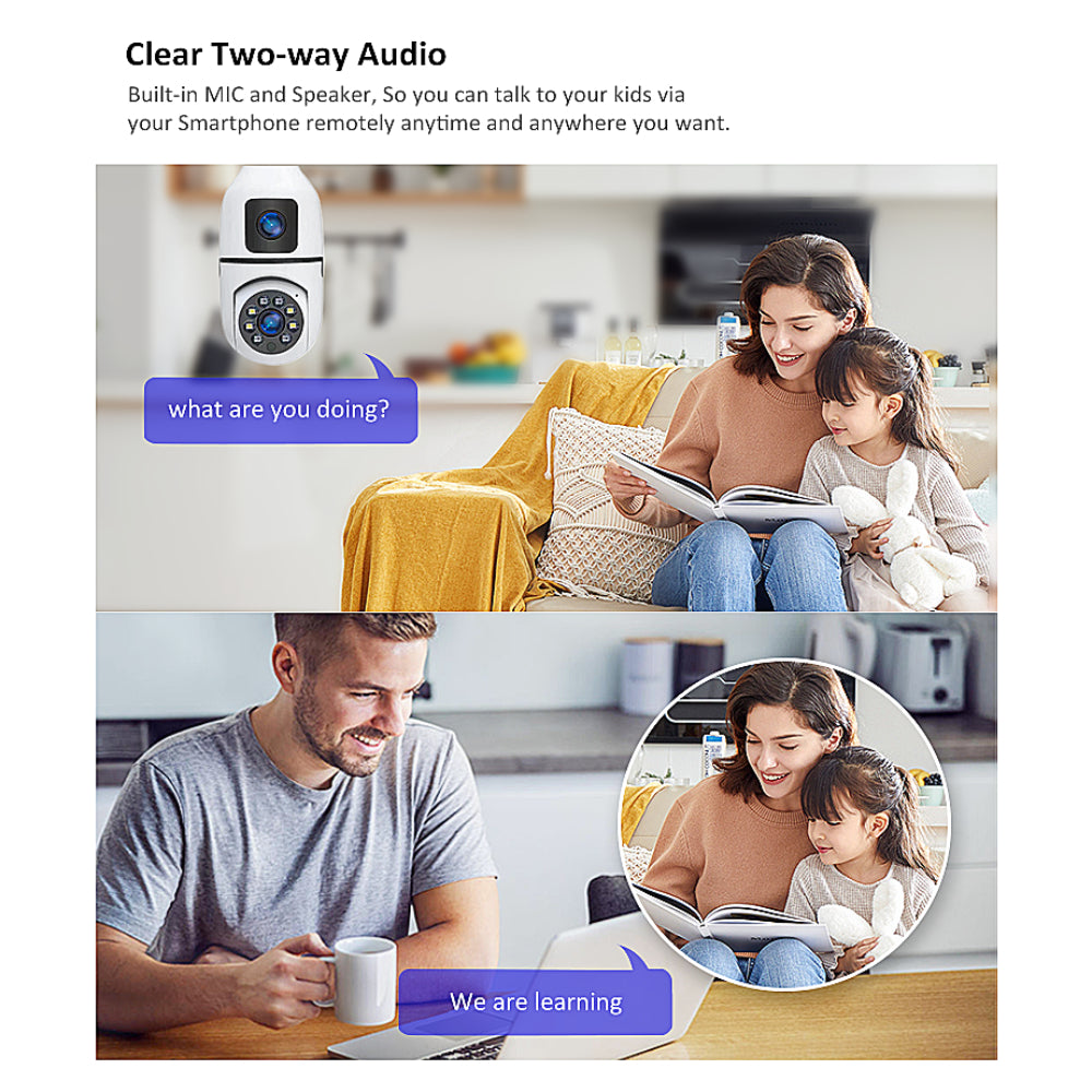 Wireless 360-Degree Pan-Tilt-Zoom Smart Camera with Dual Lenses and IP Connectivity