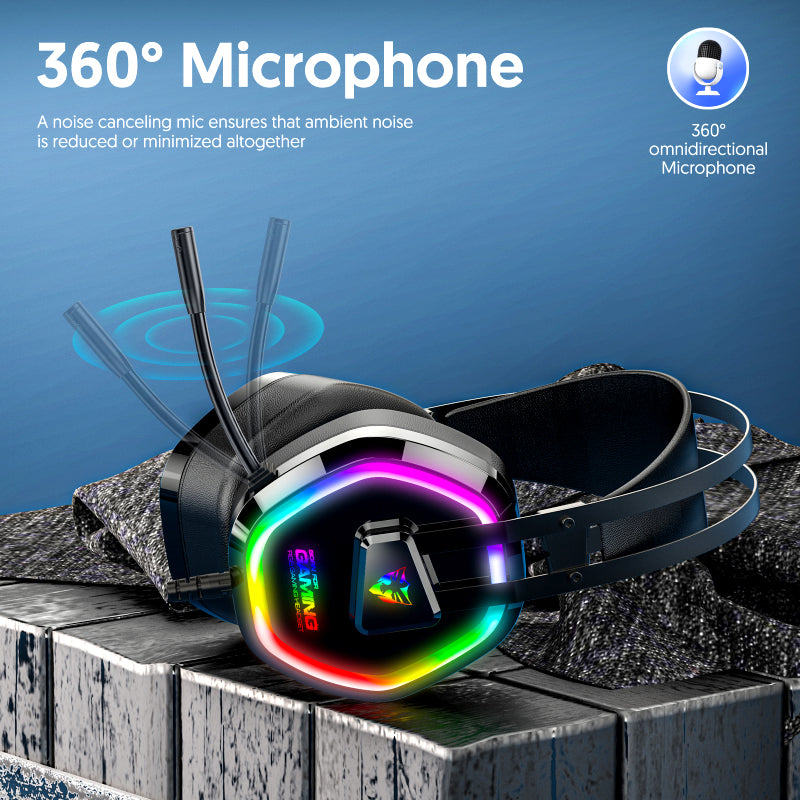 G608 USB Wired RGB Gaming Headset with 7.1 Surround Sound, Noise-Cancelling Mic & 50mm Drivers
