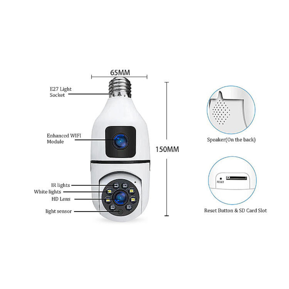 Wireless 360-Degree Pan-Tilt-Zoom Smart Camera with Dual Lenses and IP Connectivity
