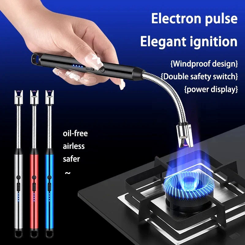 360° Flexible Neck USB Pulse Arc Lighter – Rechargeable Flameless Ignition for Candles, Kitchen Stoves & Outdoor BBQ