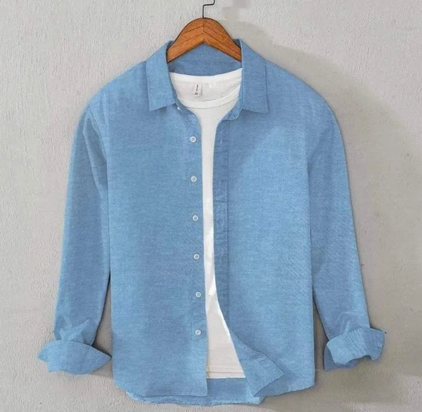 Men;s long sleeves navy blue shirt with under white T Shirt