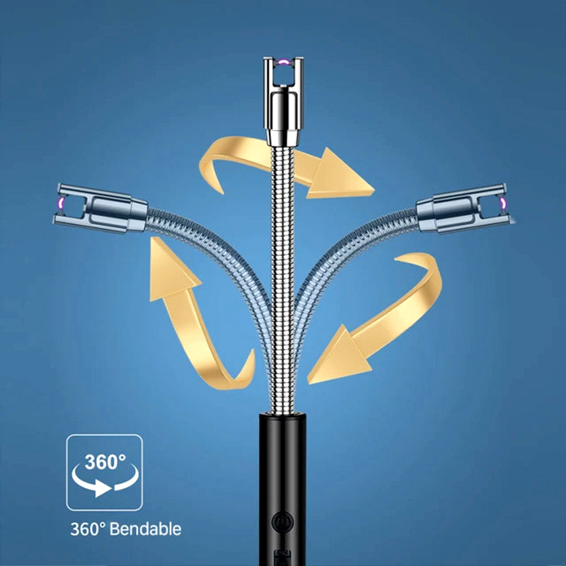 360° Flexible Neck USB Pulse Arc Lighter – Rechargeable Flameless Ignition for Candles, Kitchen Stoves & Outdoor BBQ