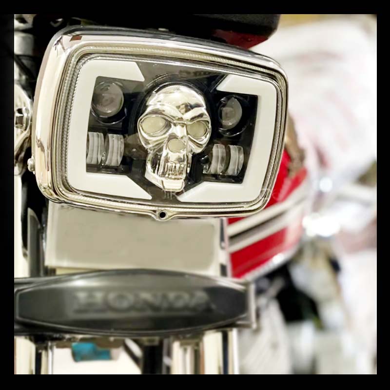 Skull Style LED Projector Headlight with DRL & Indicators – Perfect Fit for Honda CD70 / CG125