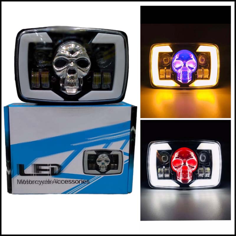 Skull Style LED Projector Headlight with DRL & Indicators – Perfect Fit for Honda CD70 / CG125