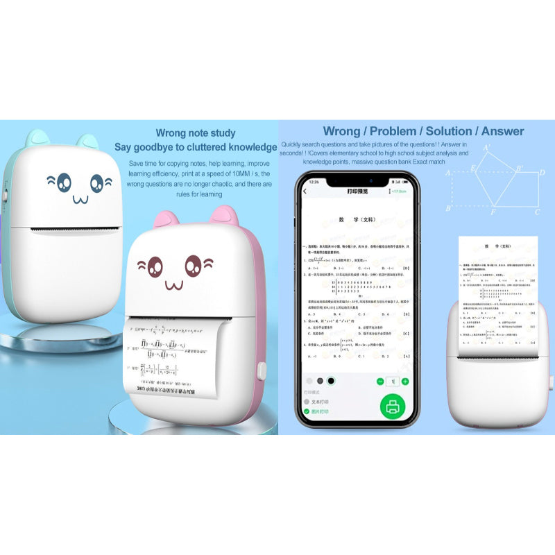 Mini Portable Pocket Size 57mm Wireless Bluetooth Cute Cat Shape Printer