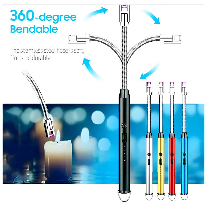 360° Flexible Neck USB Pulse Arc Lighter – Rechargeable Flameless Ignition for Candles, Kitchen Stoves & Outdoor BBQ
