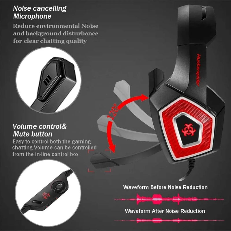 Hunter Spider V1 RGB Gaming Headset – 7.1 Surround Sound, Noise-Cancelling Mic, Deep Bass & RGB Lights