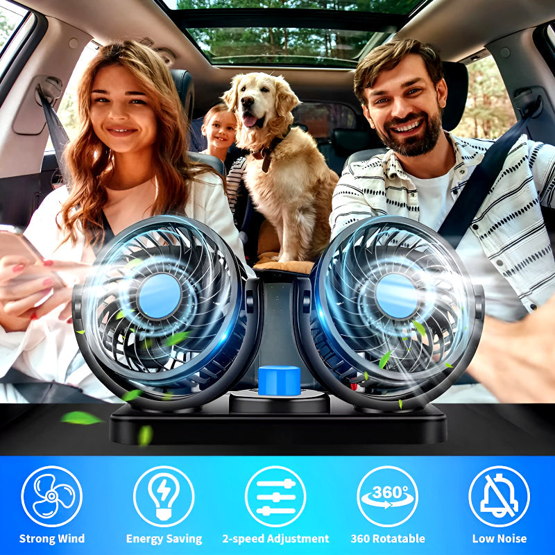 F30 Dual-Headed 360° Rotating Car Fan with Low Noise & Adjustable Airflow