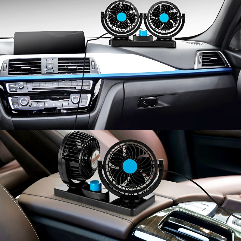 F30 Dual-Headed 360° Rotating Car Fan with Low Noise & Adjustable Airflow
